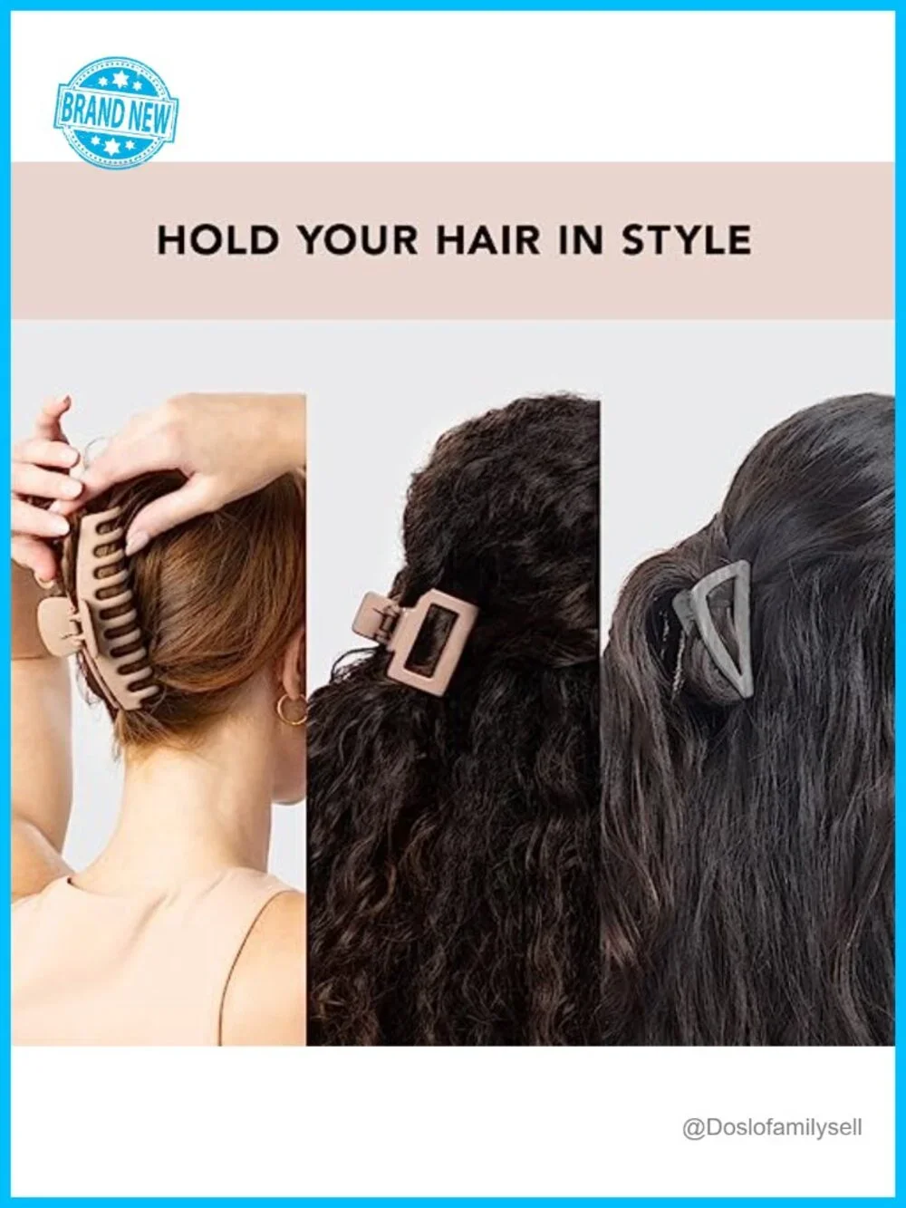 Set of 3 Plastic Hair Claw Clips for Thick Hair, Medium and Small Open Shape